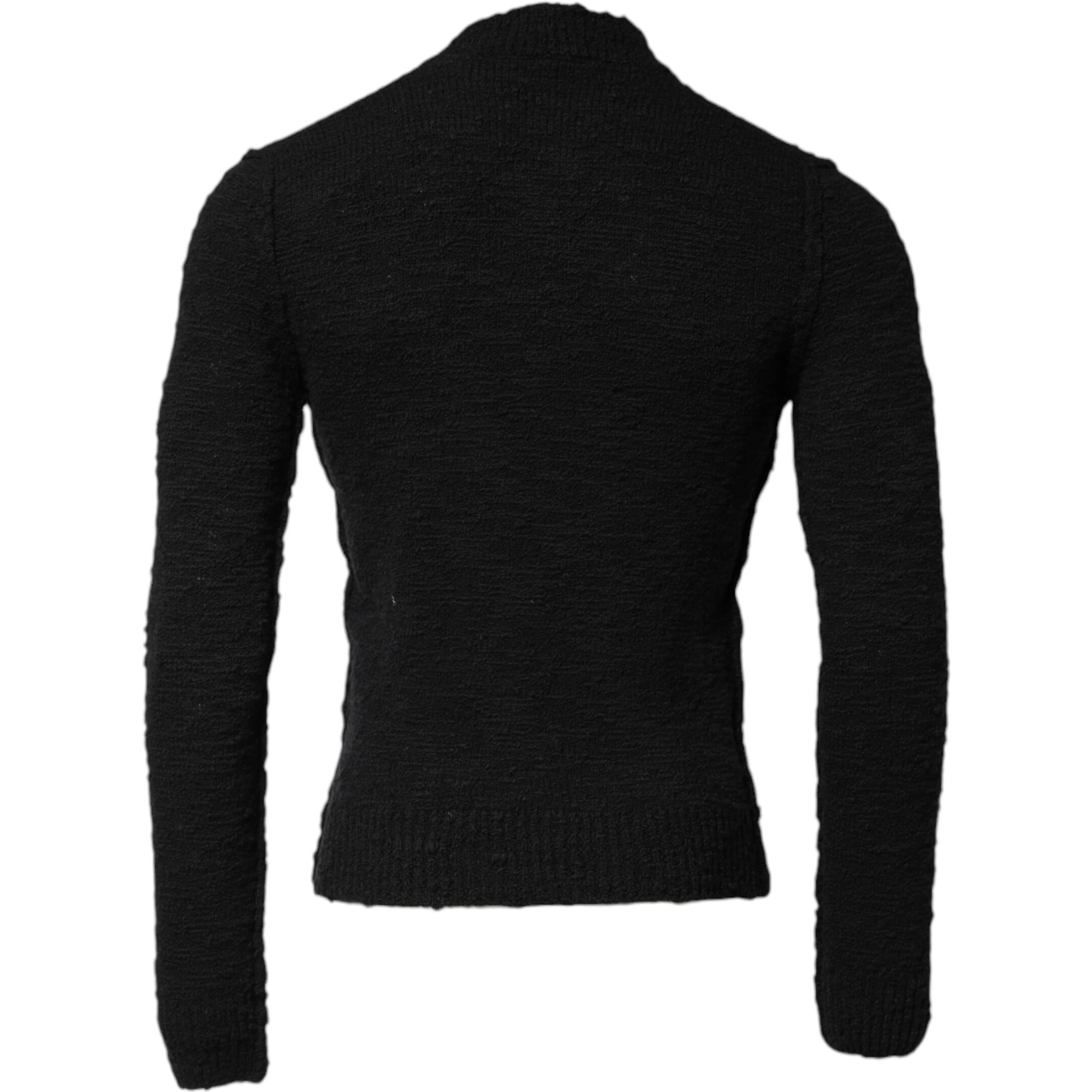 Black Wool Knit Crew Neck Pullover Sweater