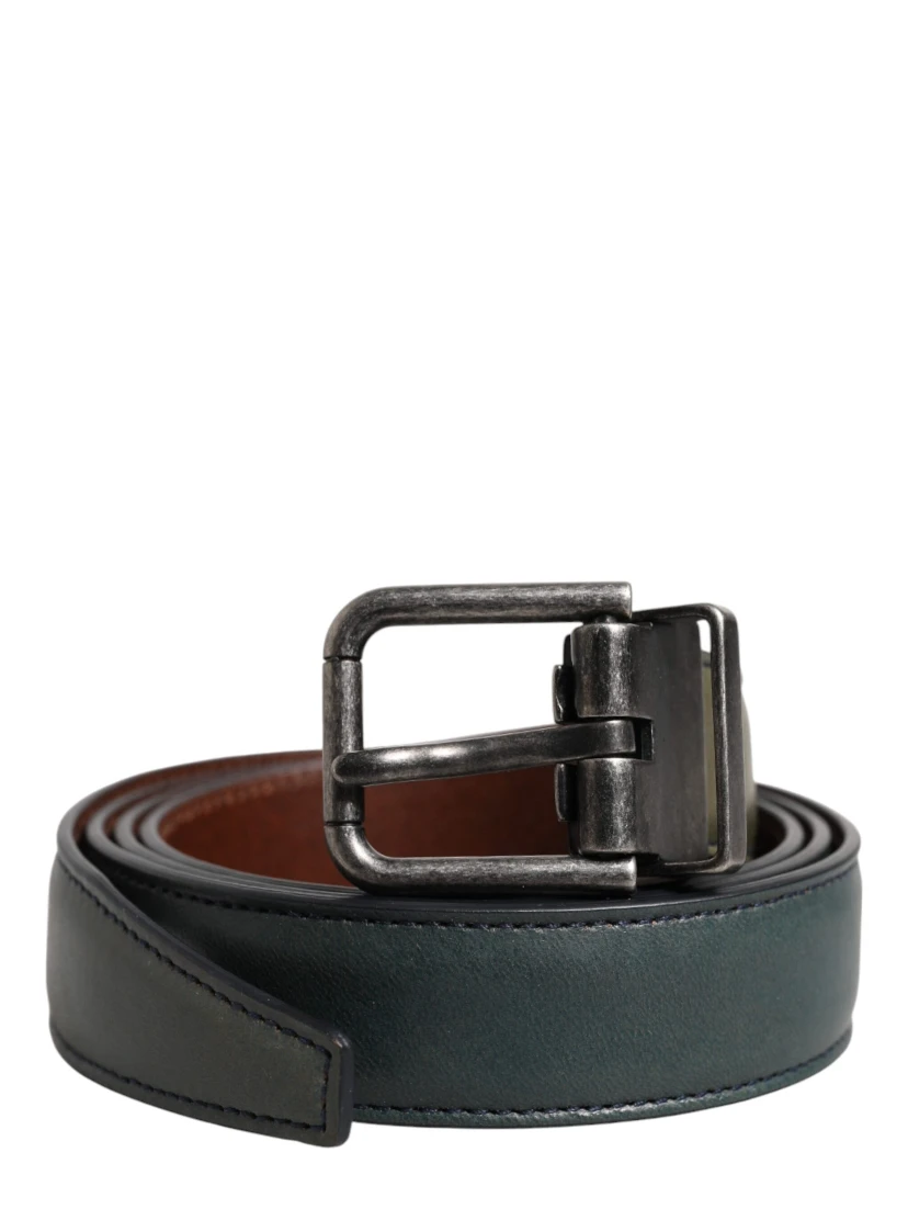 Green Classic Leather Metal Buckle Belt