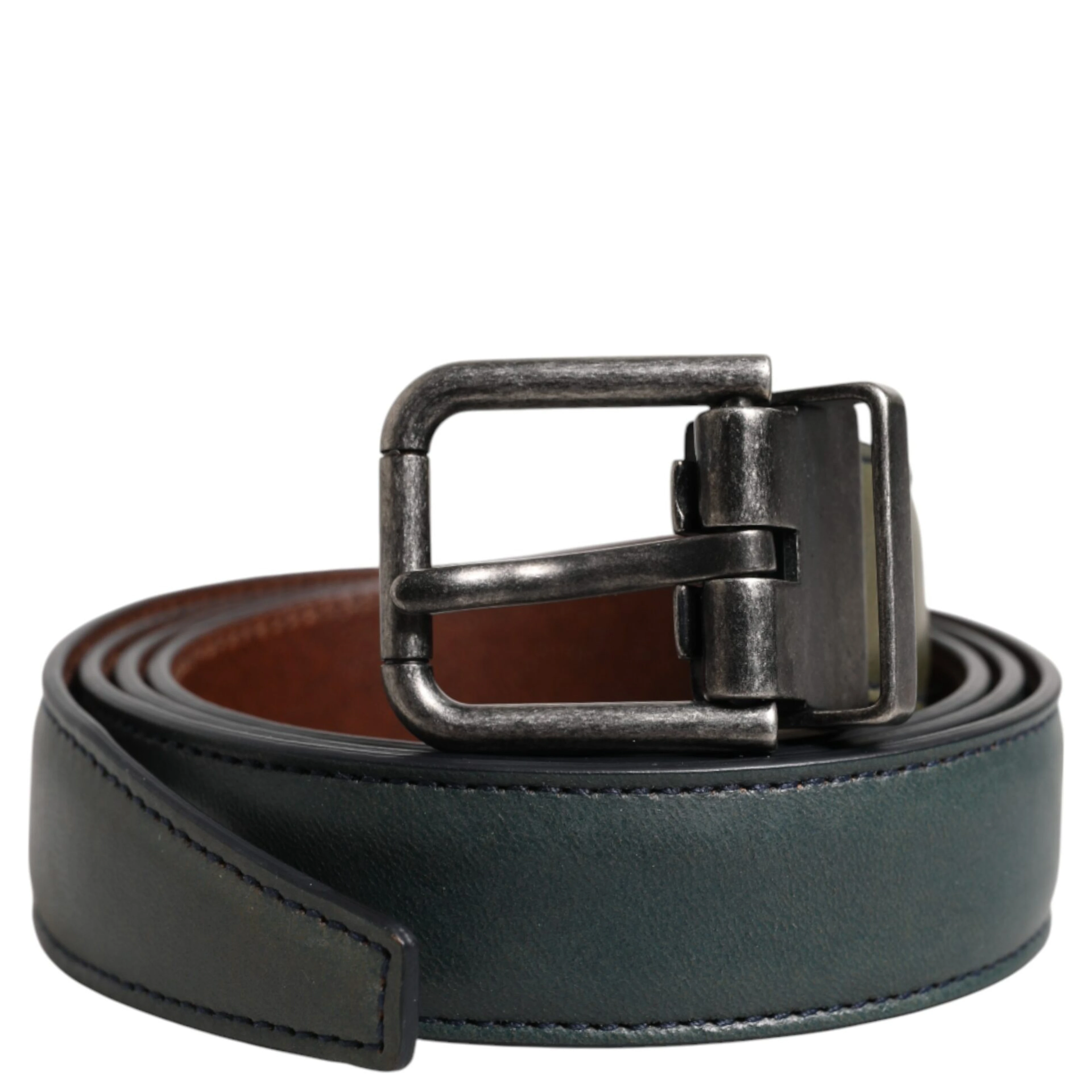 Green Classic Leather Metal Buckle Belt