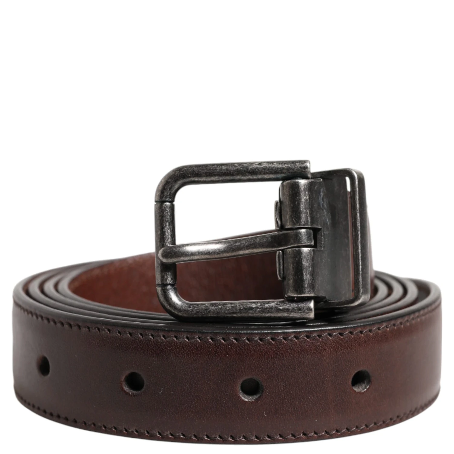 Brown Classic Calf Leather Metal Buckle Belt