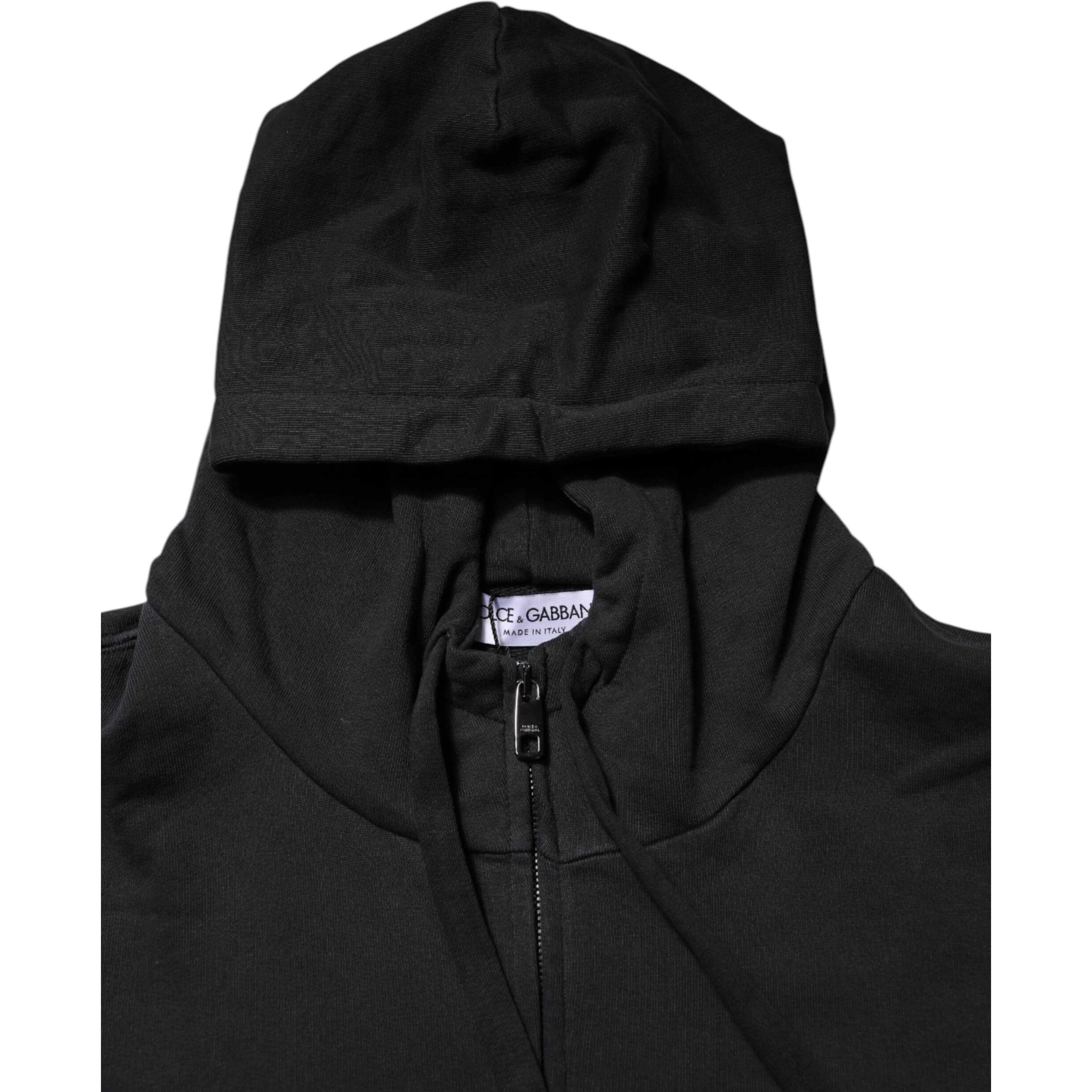 Black Logo Full Zip Hooded Men Sweatshirt Sweater