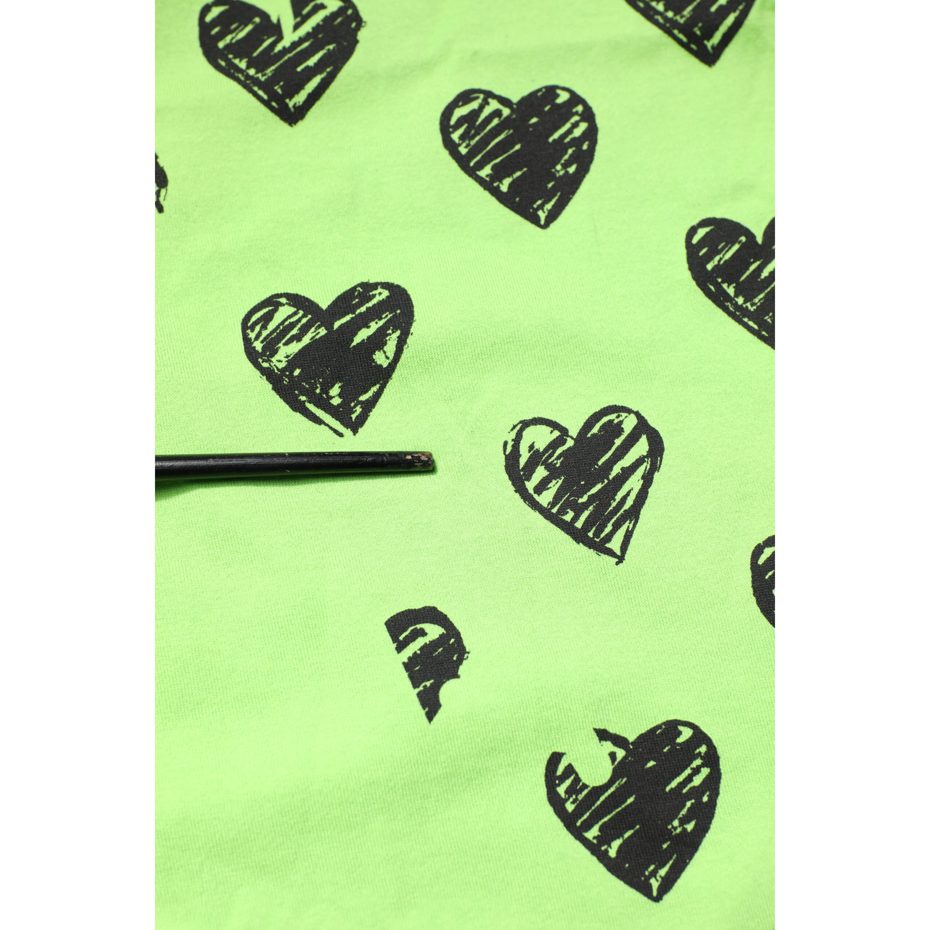 Green Heart Print Cotton Crew Neck T-shirt
