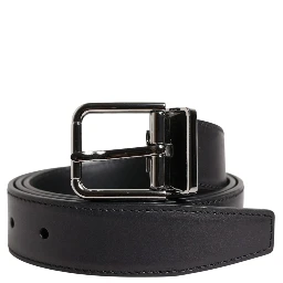 Black Classic Calf Leather Silver Buckle Belt