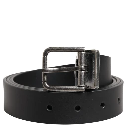 Black Classic Leather Metal Buckle Belt