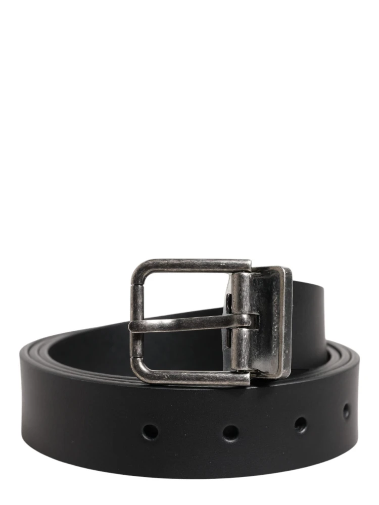 Black Classic Leather Metal Buckle Belt