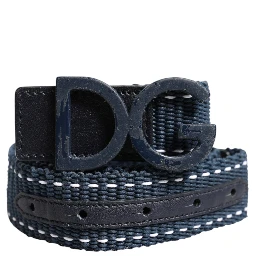Blue Cotton Leather DG Logo Metal Buckle Belt