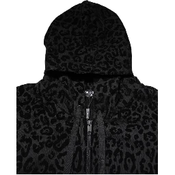 Black Leopard Full Zip Hooded Sweatshirt Sweater