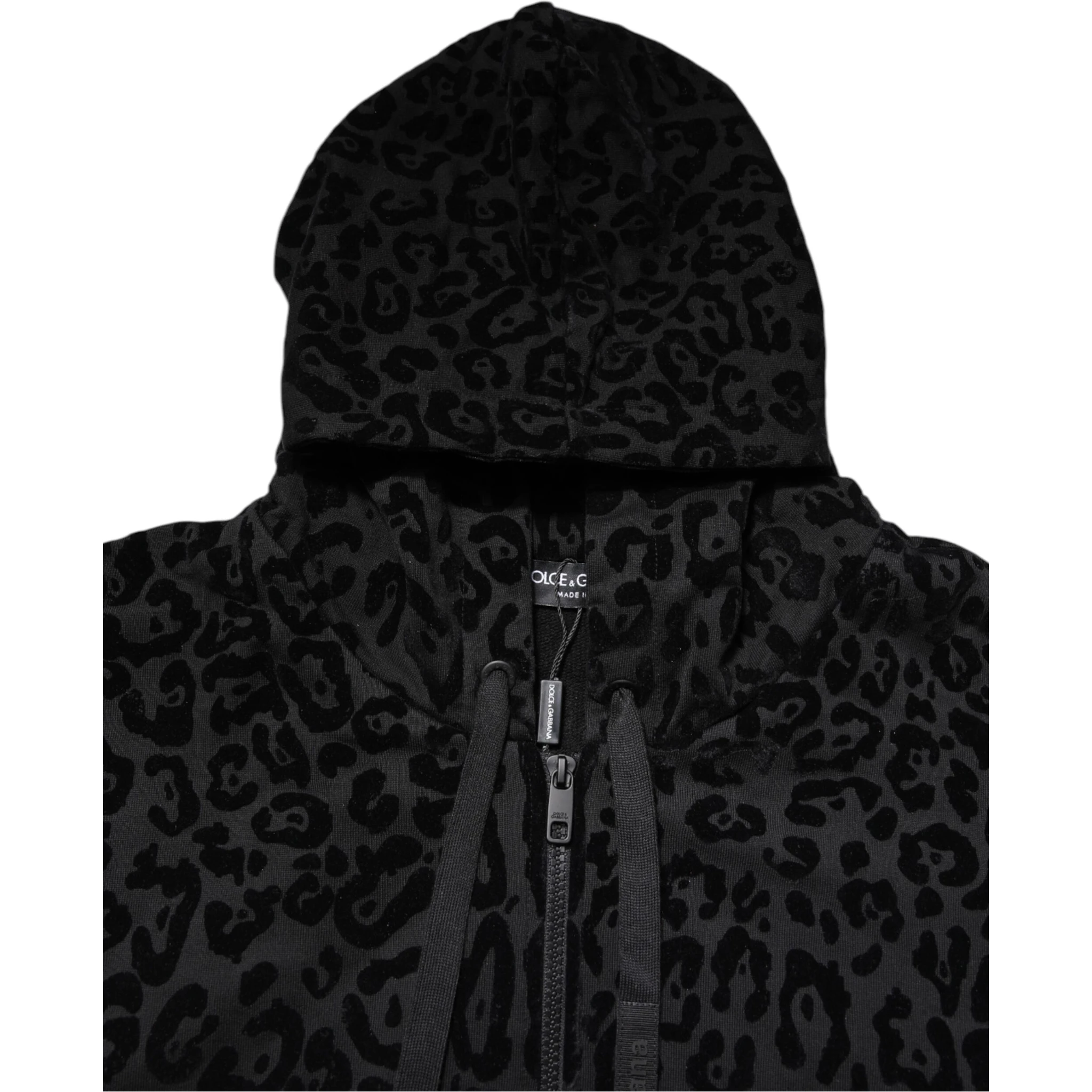 Black Leopard Full Zip Hooded Sweatshirt Sweater