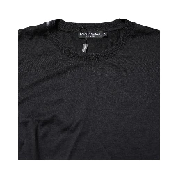 Dark Blue Silk Crew Neck Men Pullover Sweater