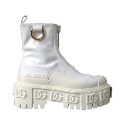 White Leather Rubber Logo Ankle Boots Shoes