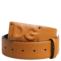 Brown Leather Buckle DG Logo Embossed Belt