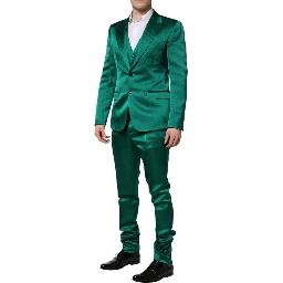 Green Silk 3 Piece Single Breasted Suit