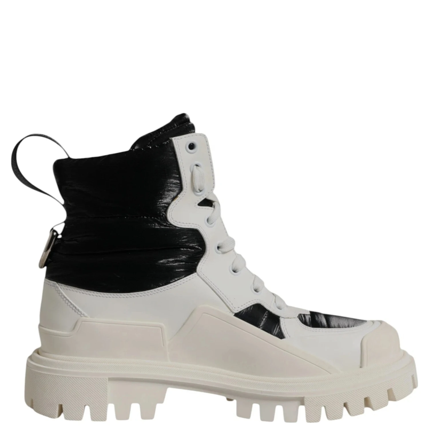 White Padded Mid Calf Lace Up Boots Shoes