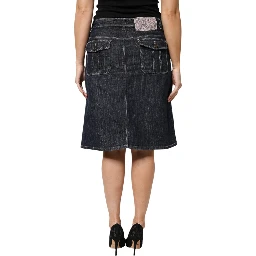 Black Cotton Blend Denim Top Skirt Casual Set