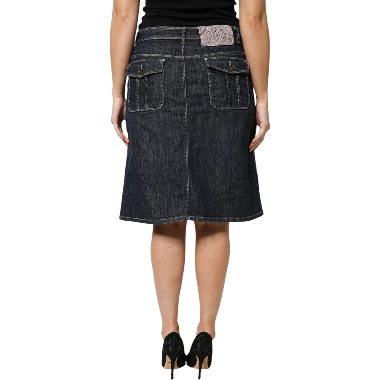 Black Cotton Blend Denim Top Skirt Casual Set