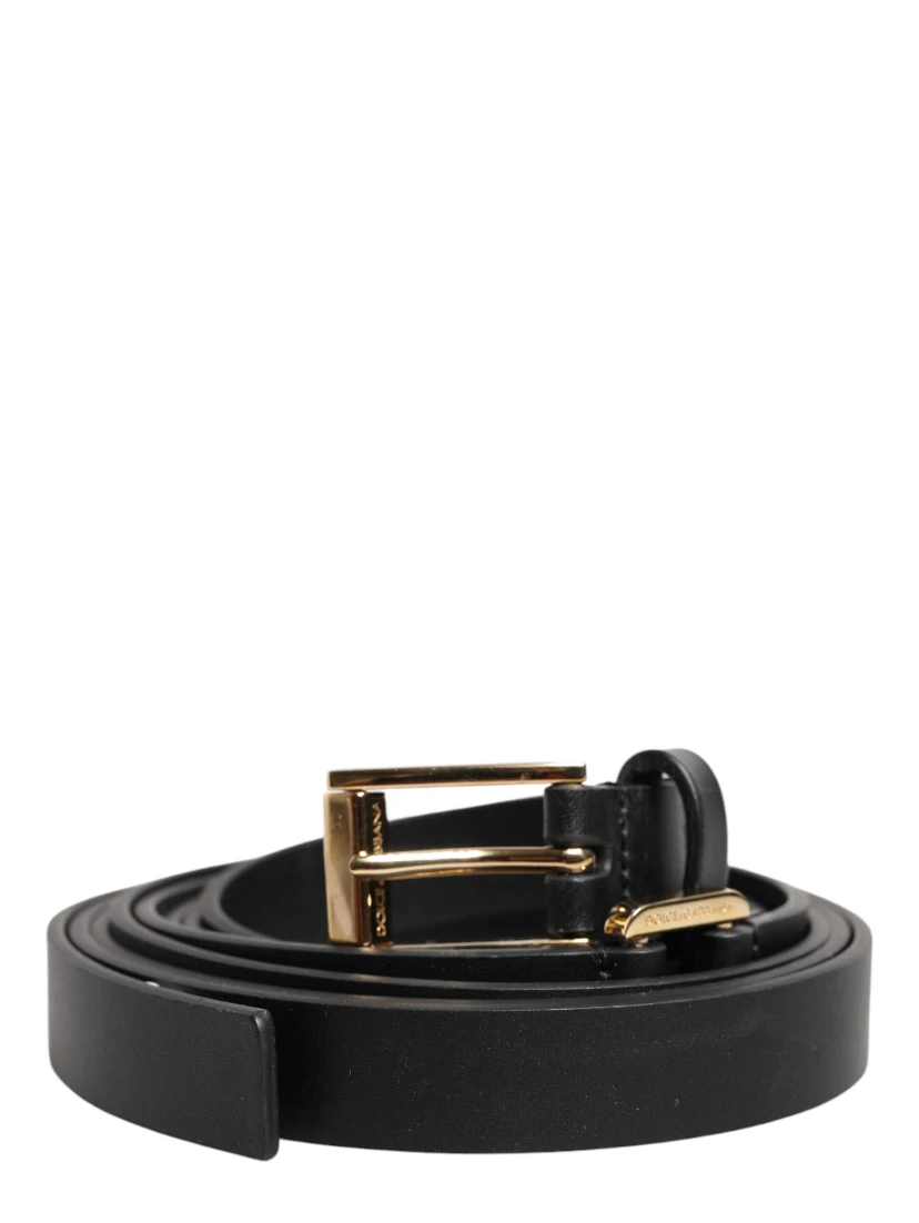 Black Double Strap Leather Gold Buckle Belt