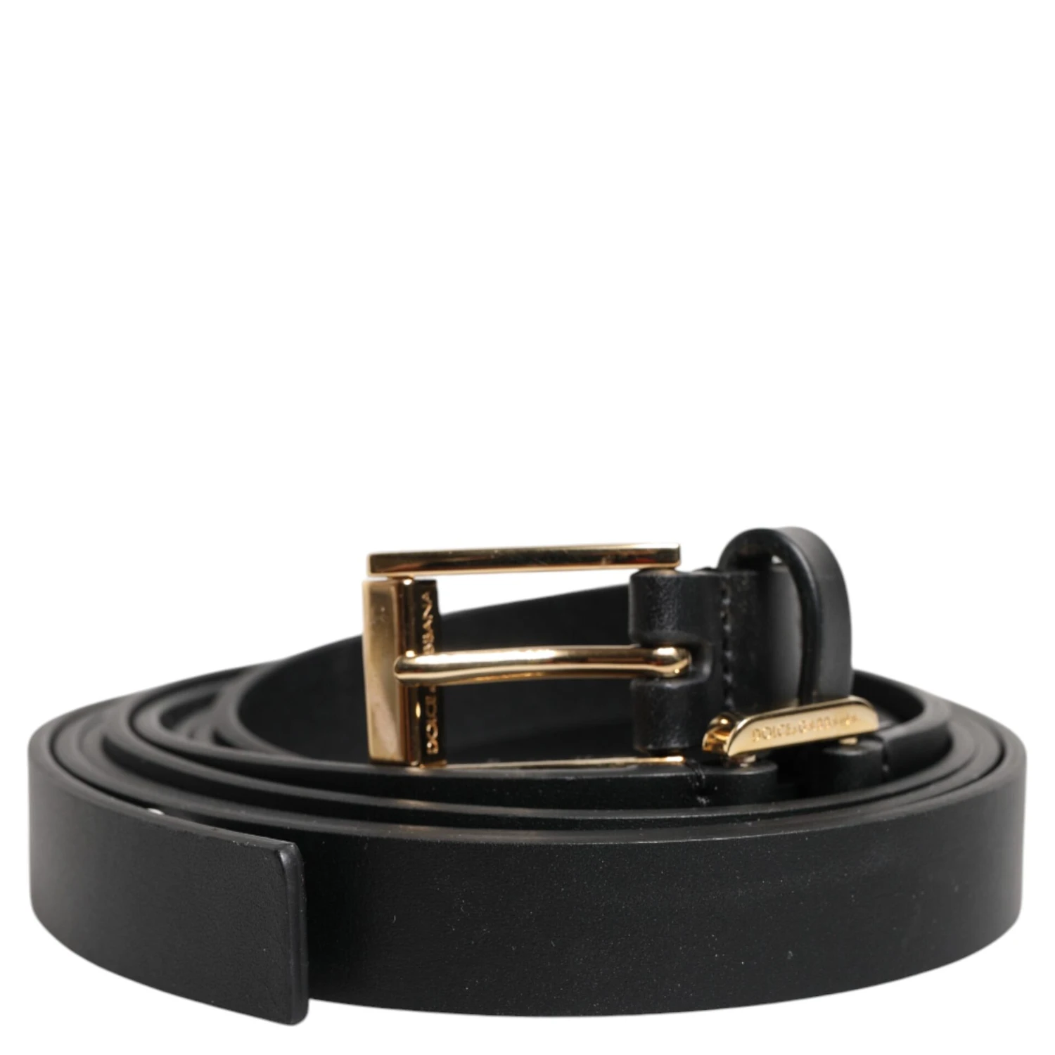 Black Double Strap Leather Gold Buckle Belt