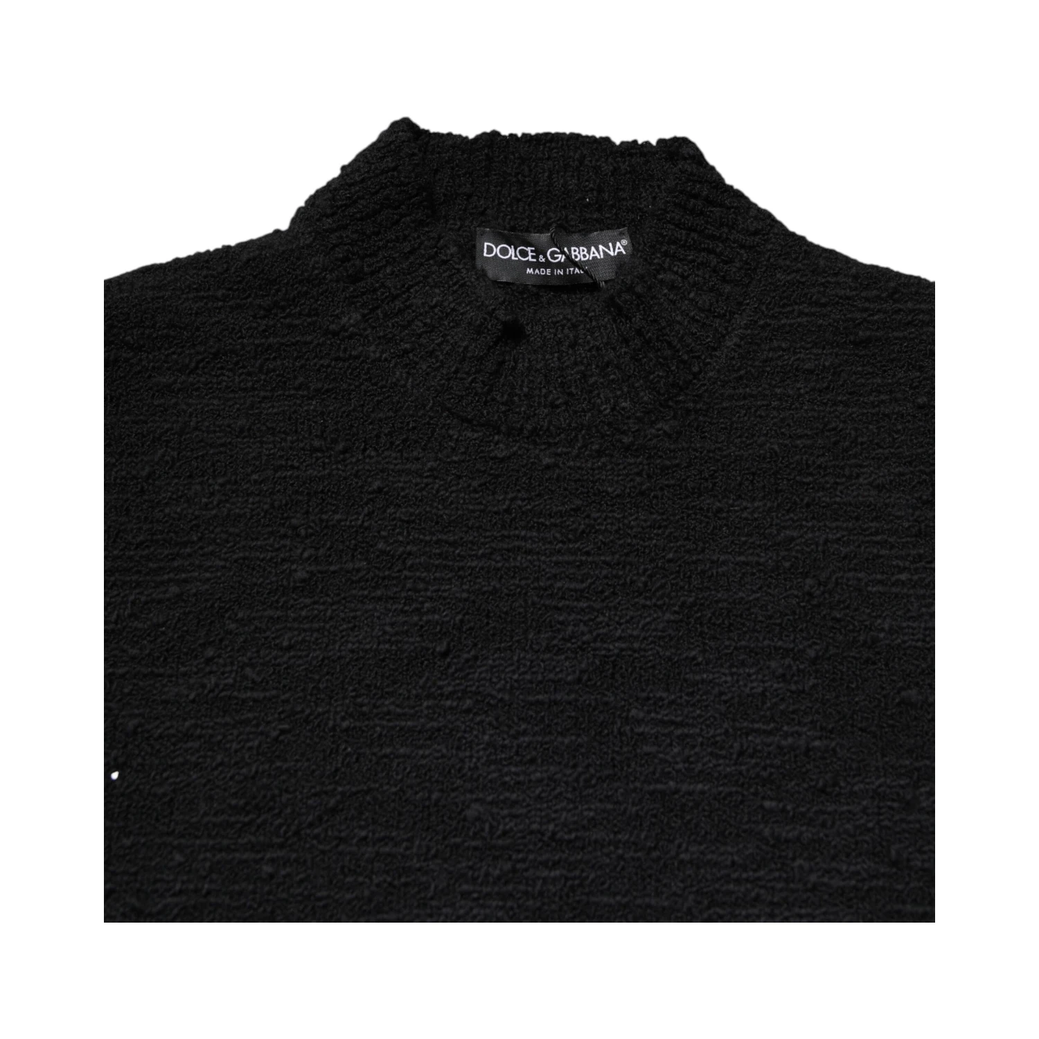 Black Wool Knit Crew Neck Pullover Sweater