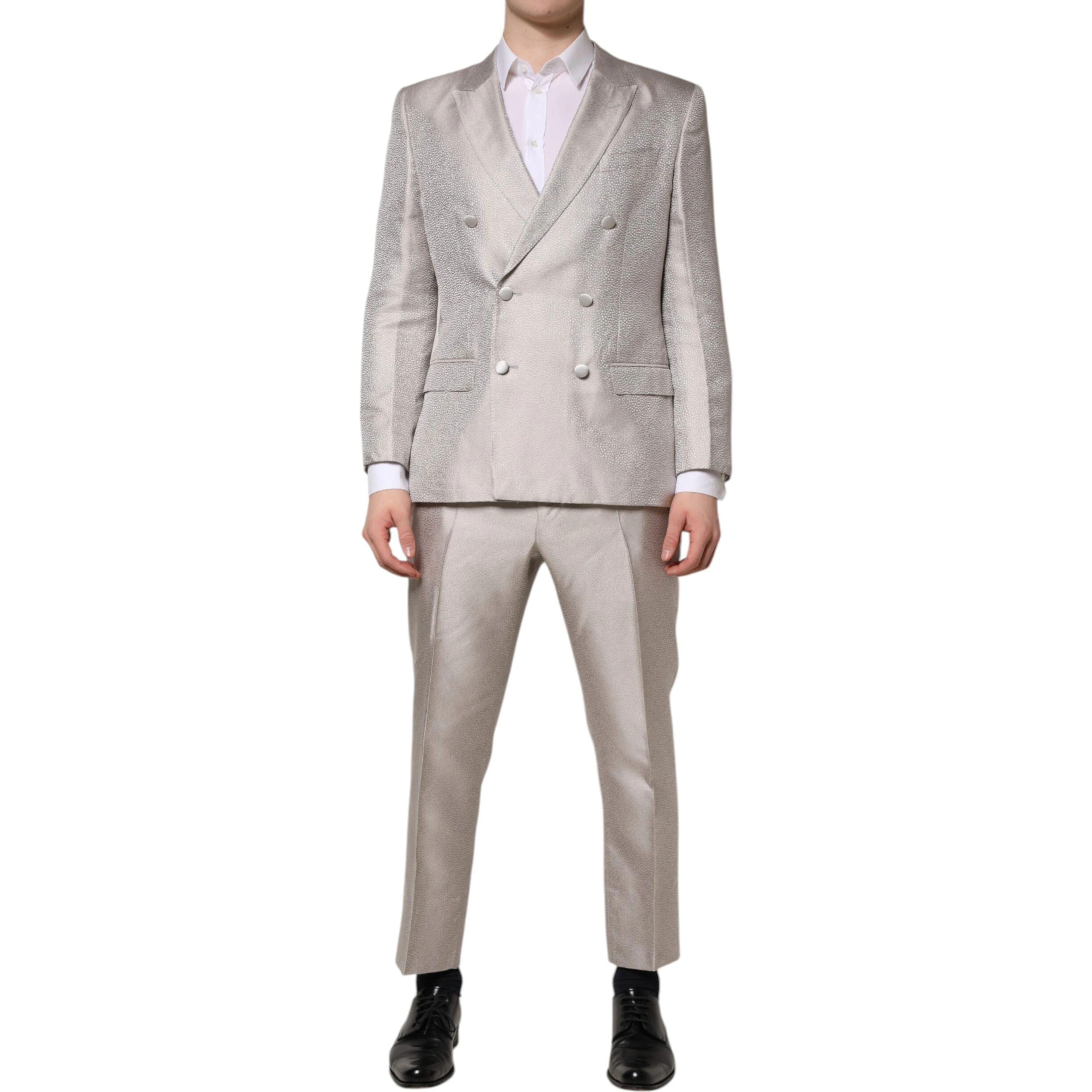 Light Gray Jacquard Silk Dotted 2 Piece Suit