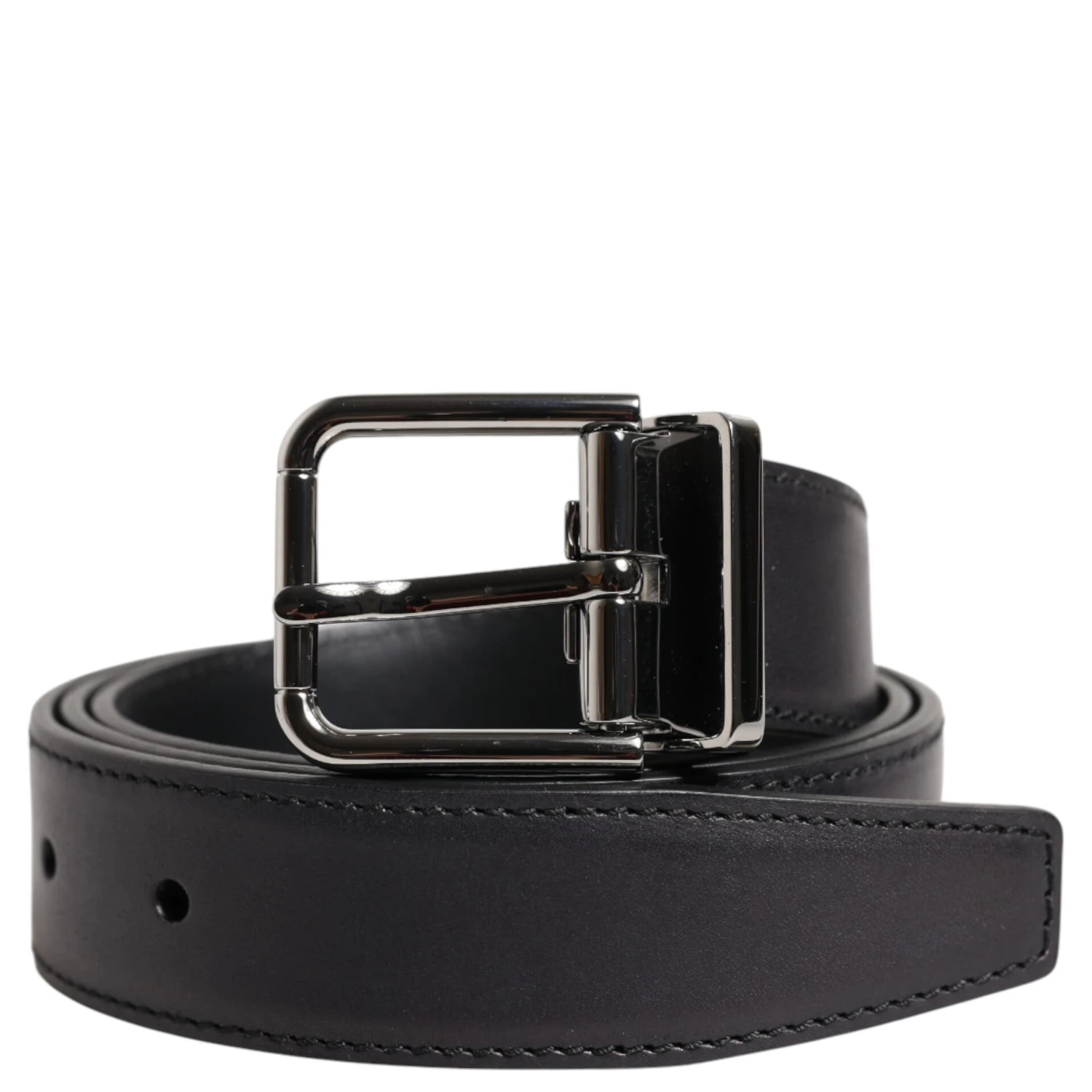 Black Classic Calf Leather Silver Buckle Belt