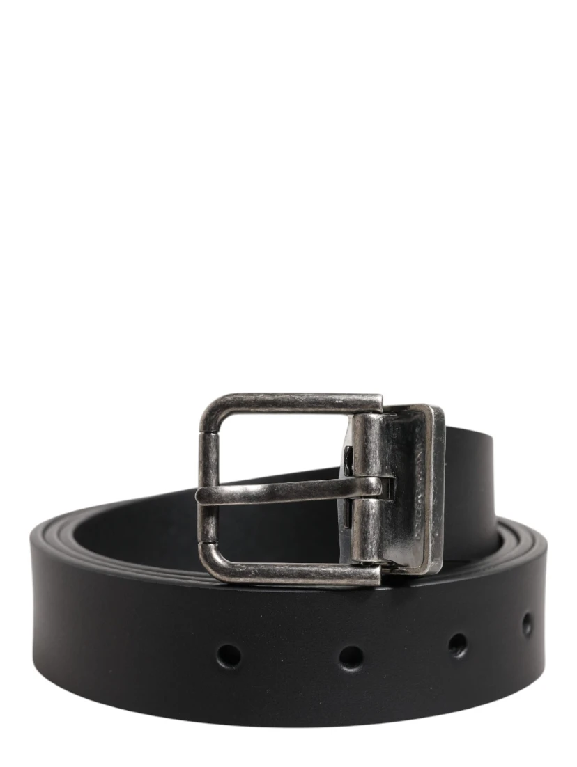 Black Classic Leather Metal Buckle Belt
