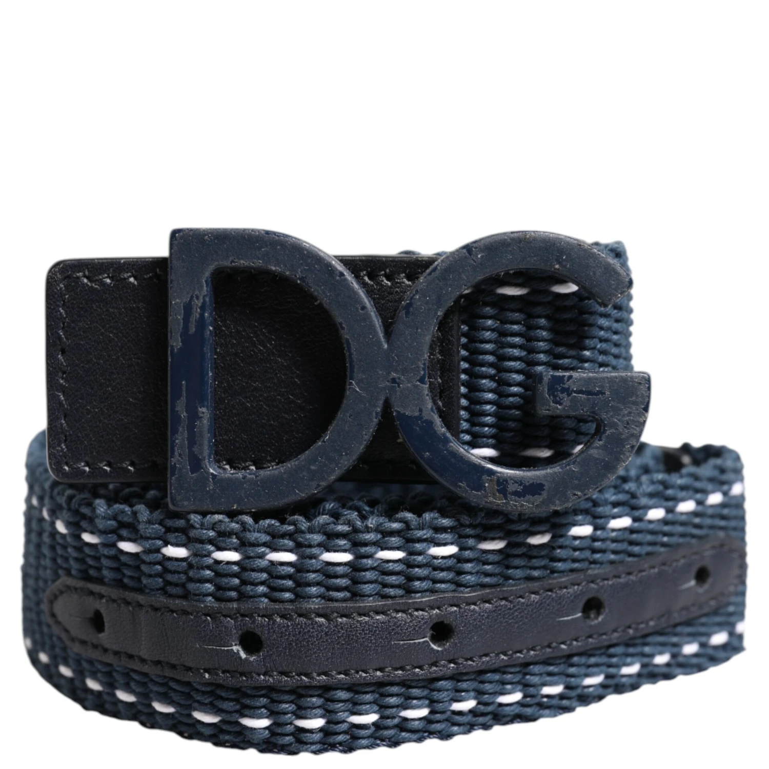 Blue Cotton Leather DG Logo Metal Buckle Belt