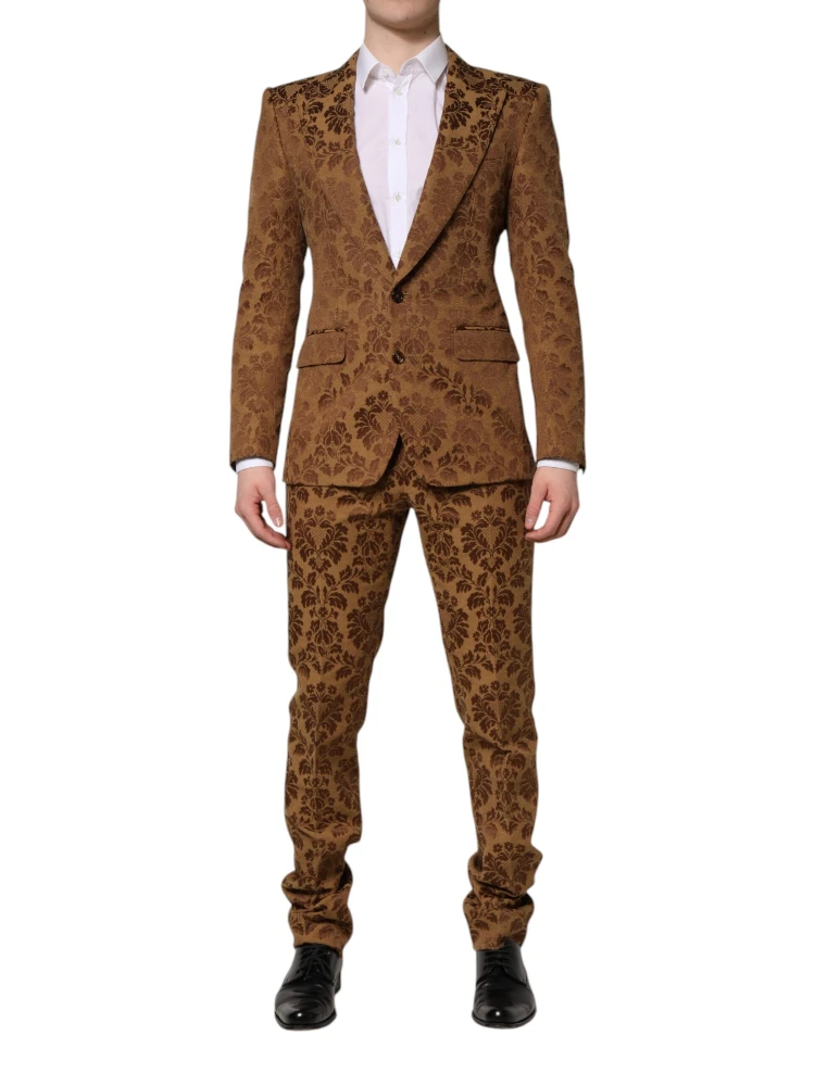 Brown Floral Jacquard SICILIA 2 Piece Suit alternative