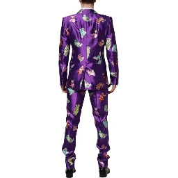 Purple Silk Animal Print 3 Piece Suit
