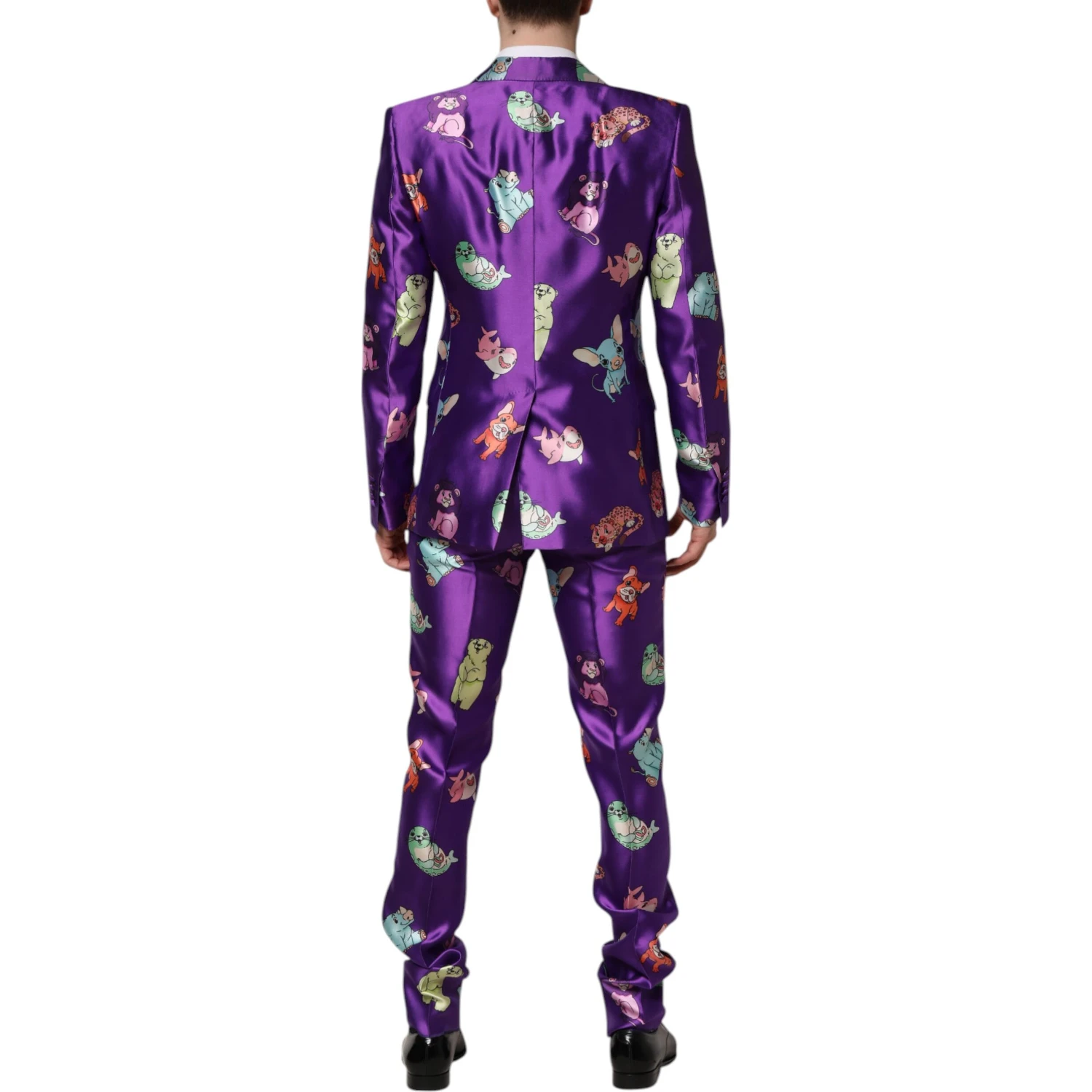 Purple Silk Animal Print 3 Piece Suit