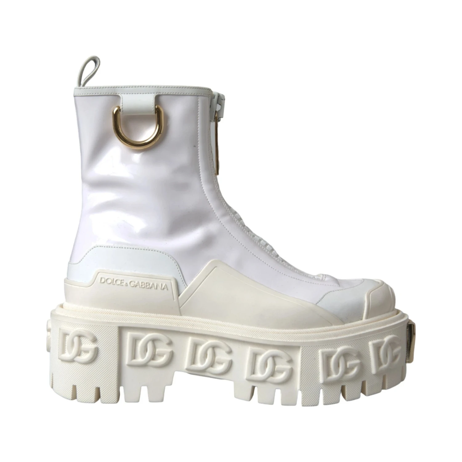 White Leather Rubber Logo Ankle Boots Shoes