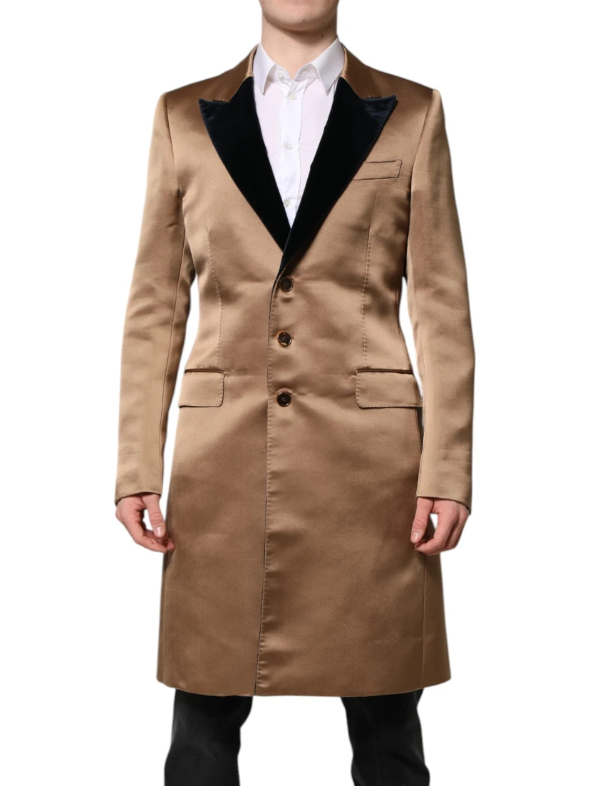 Brown Silk Single Breasted Trench Coat Jacket