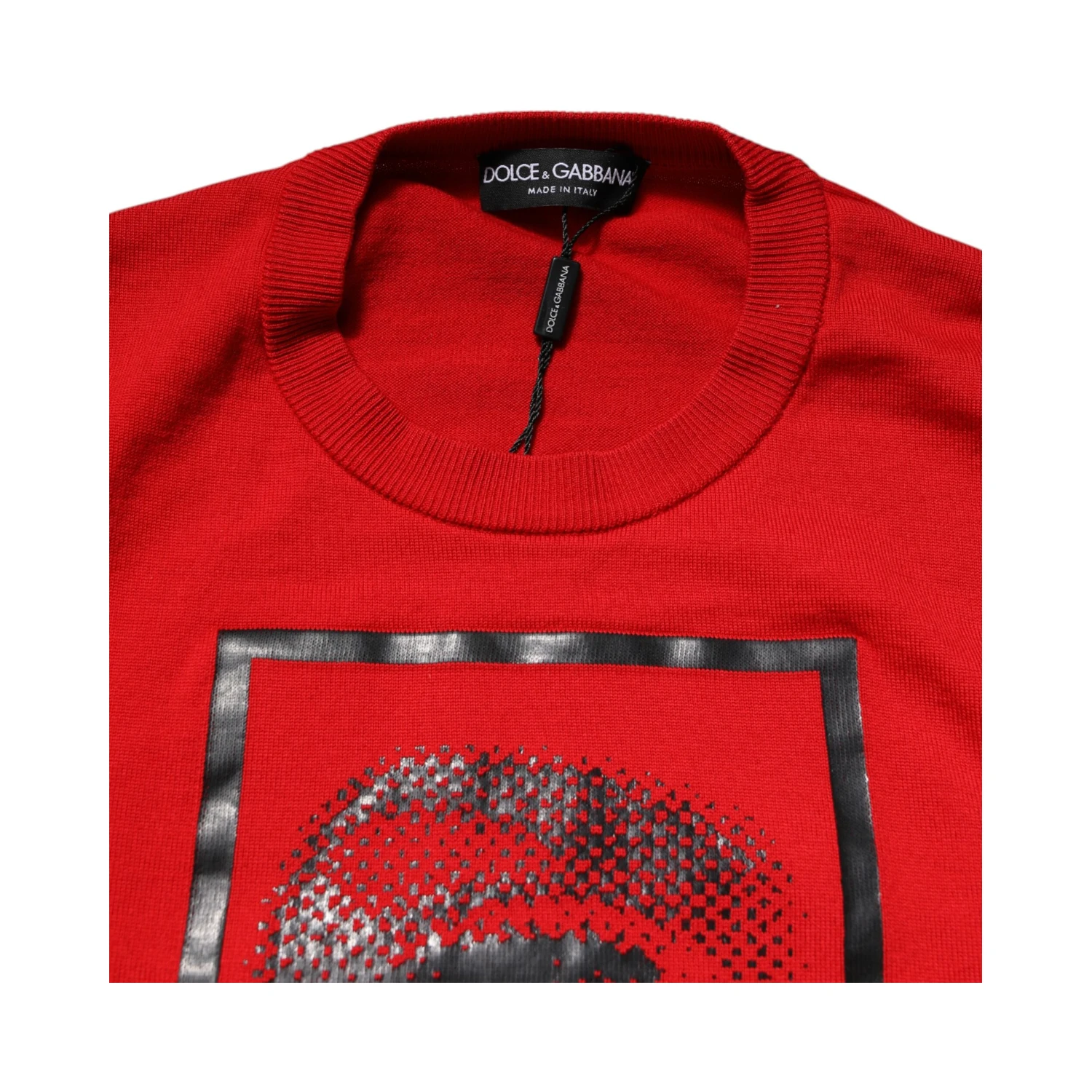 Red Eye Print Crew Neck Men Pullover Sweater