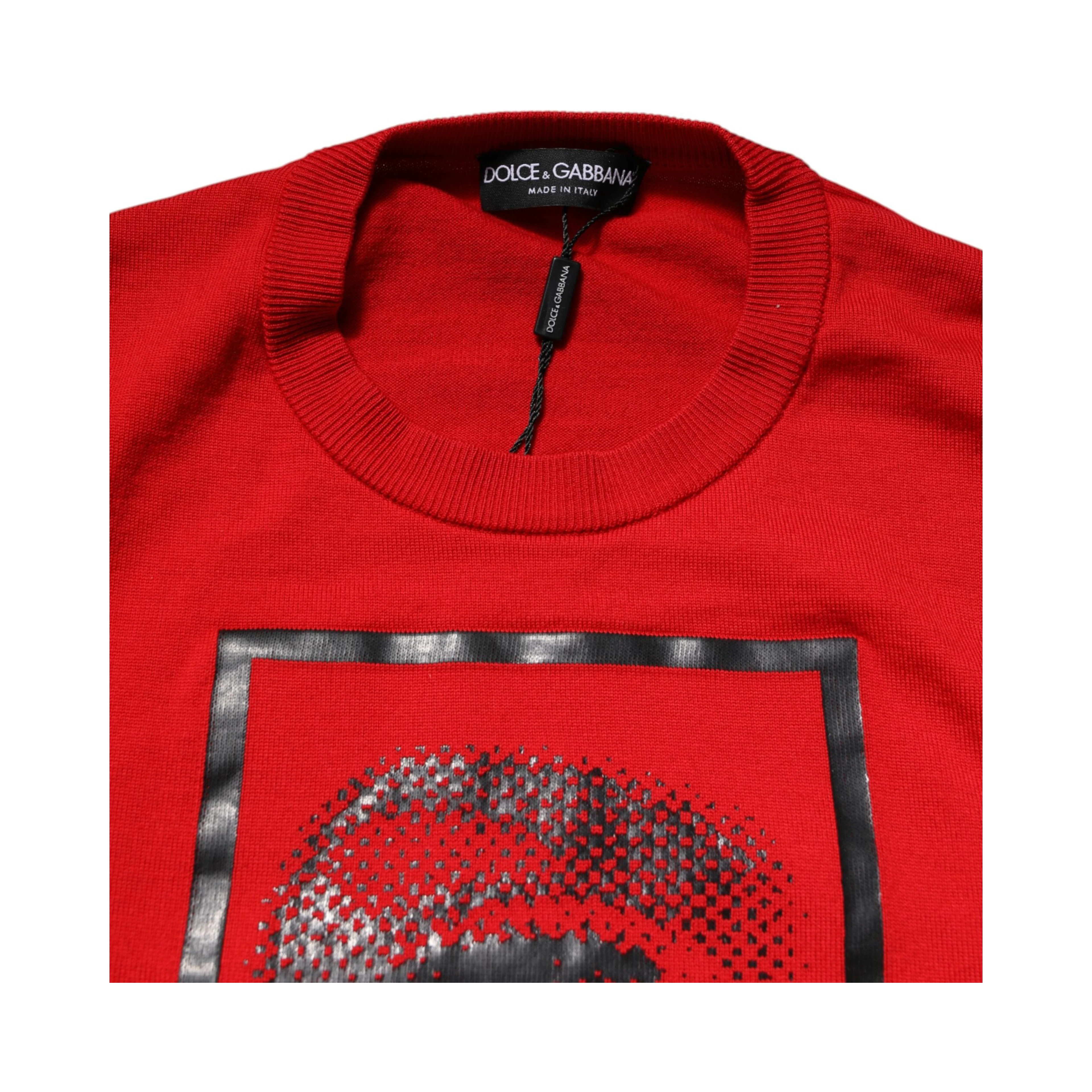 Red Eye Print Crew Neck Men Pullover Sweater
