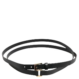Black Double Strap Leather Gold Buckle Belt