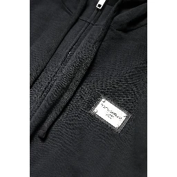 Black Logo Full Zip Hooded Men Sweatshirt Sweater