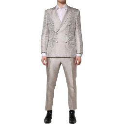 Light Gray Jacquard Silk Dotted 2 Piece Suit