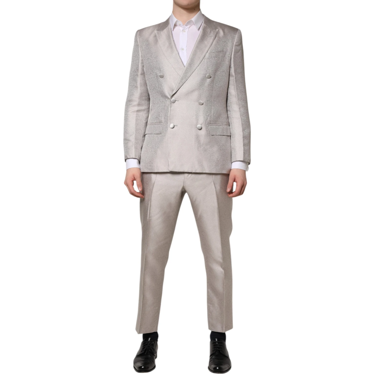 Light Gray Jacquard Silk Dotted 2 Piece Suit