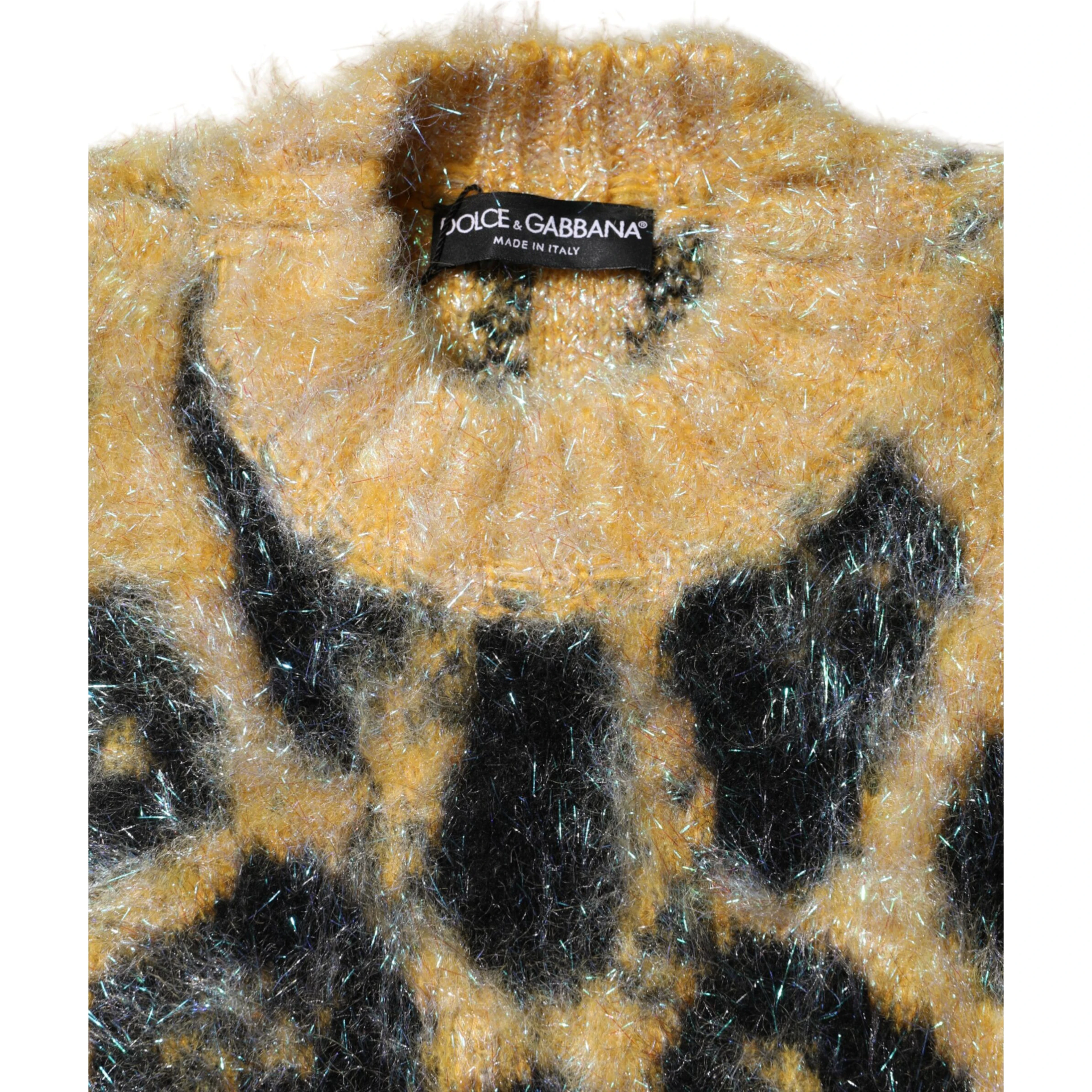Multicolor Leopard Mohair Crew Neck Sweater