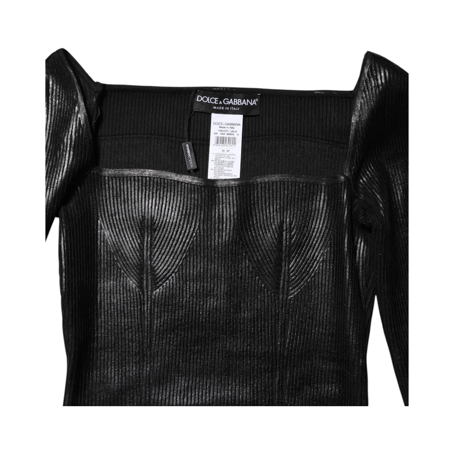 Black Viscose Long Sleeves Fitted Blouse Top