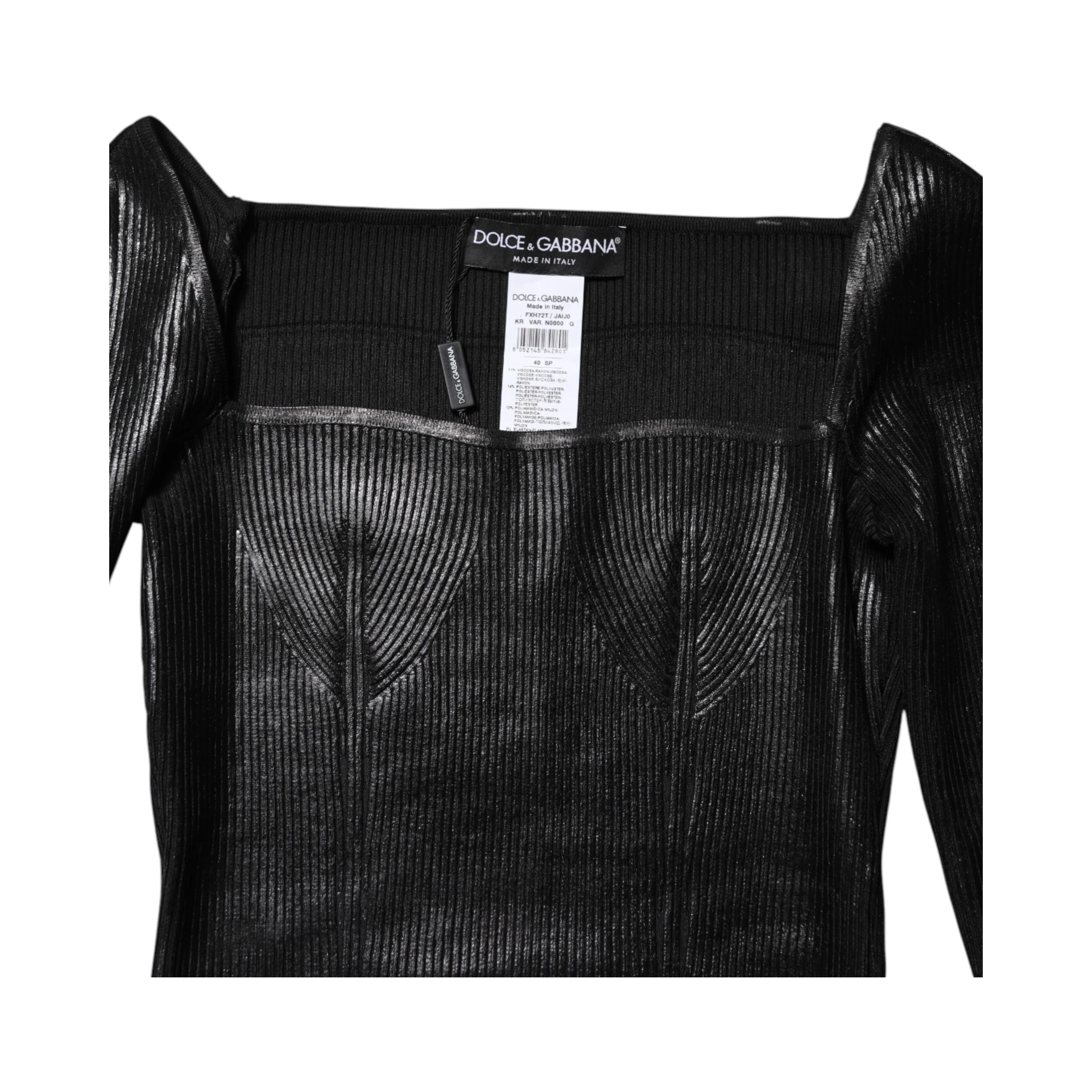 Black Viscose Long Sleeves Fitted Blouse Top