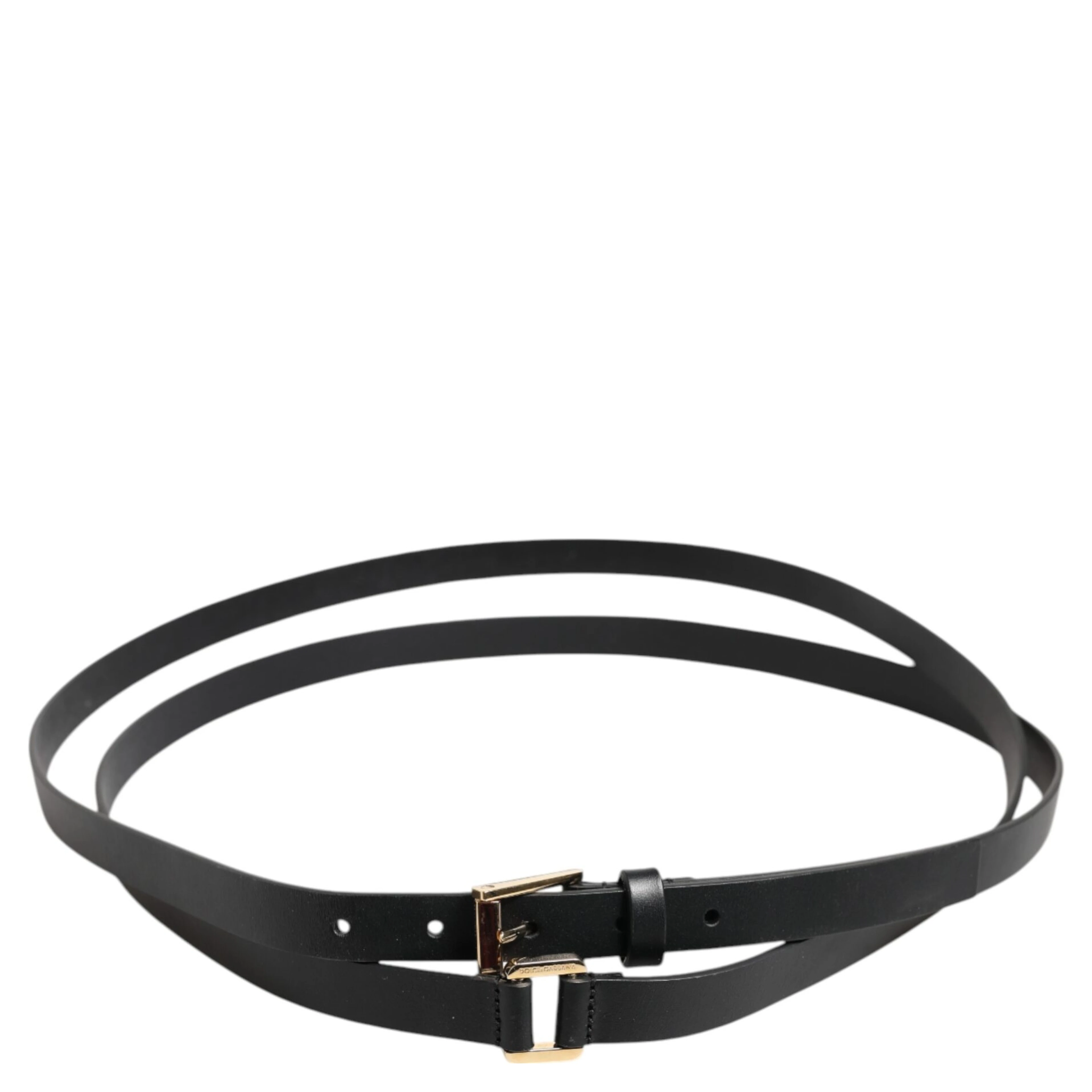 Black Double Strap Leather Gold Buckle Belt