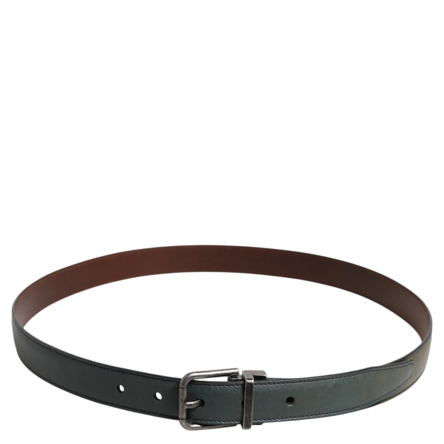 Green Classic Leather Metal Buckle Belt