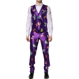 Purple Silk Animal Print 3 Piece Suit