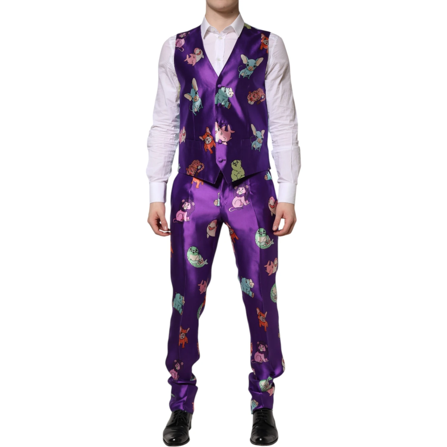Purple Silk Animal Print 3 Piece Suit