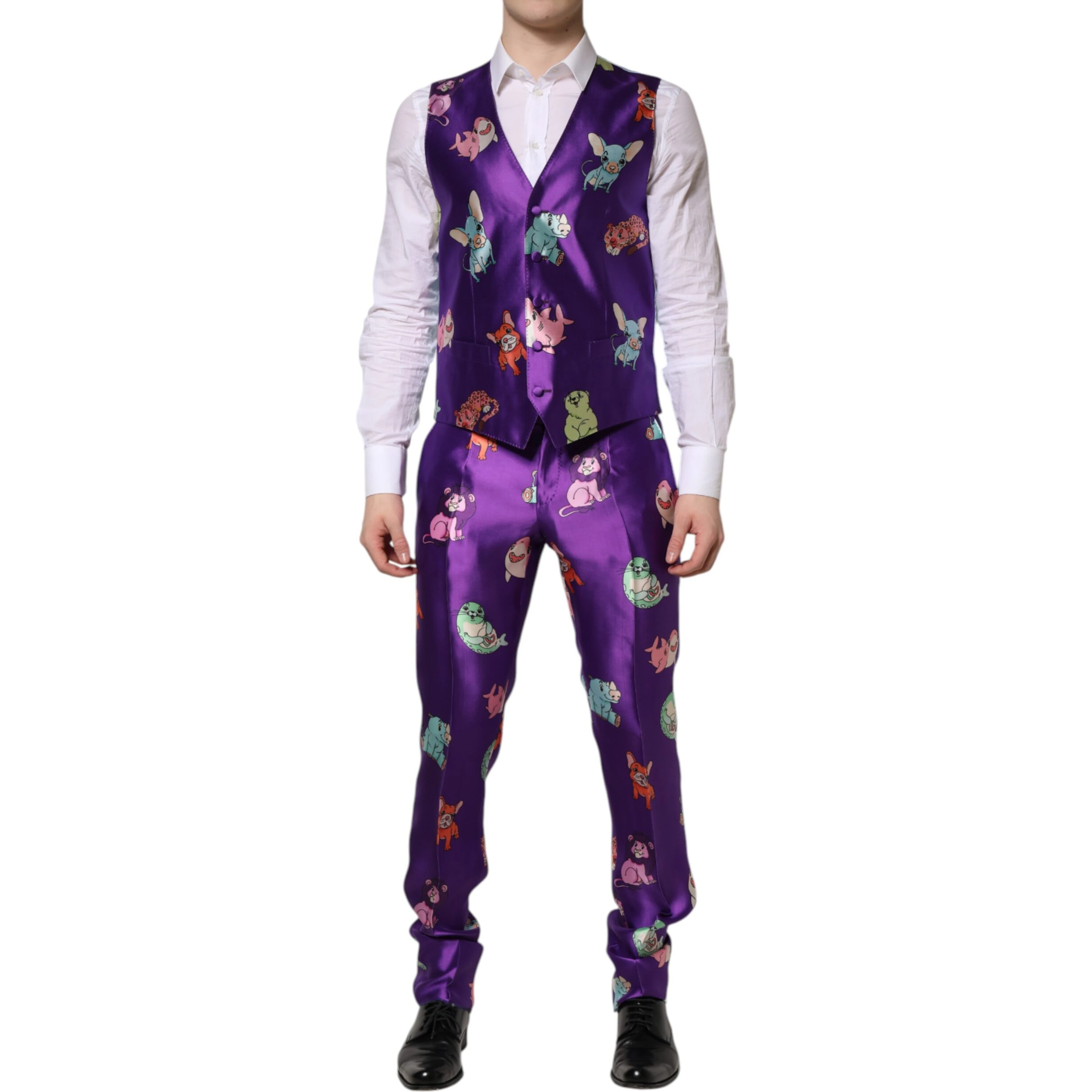 Purple Silk Animal Print 3 Piece Suit
