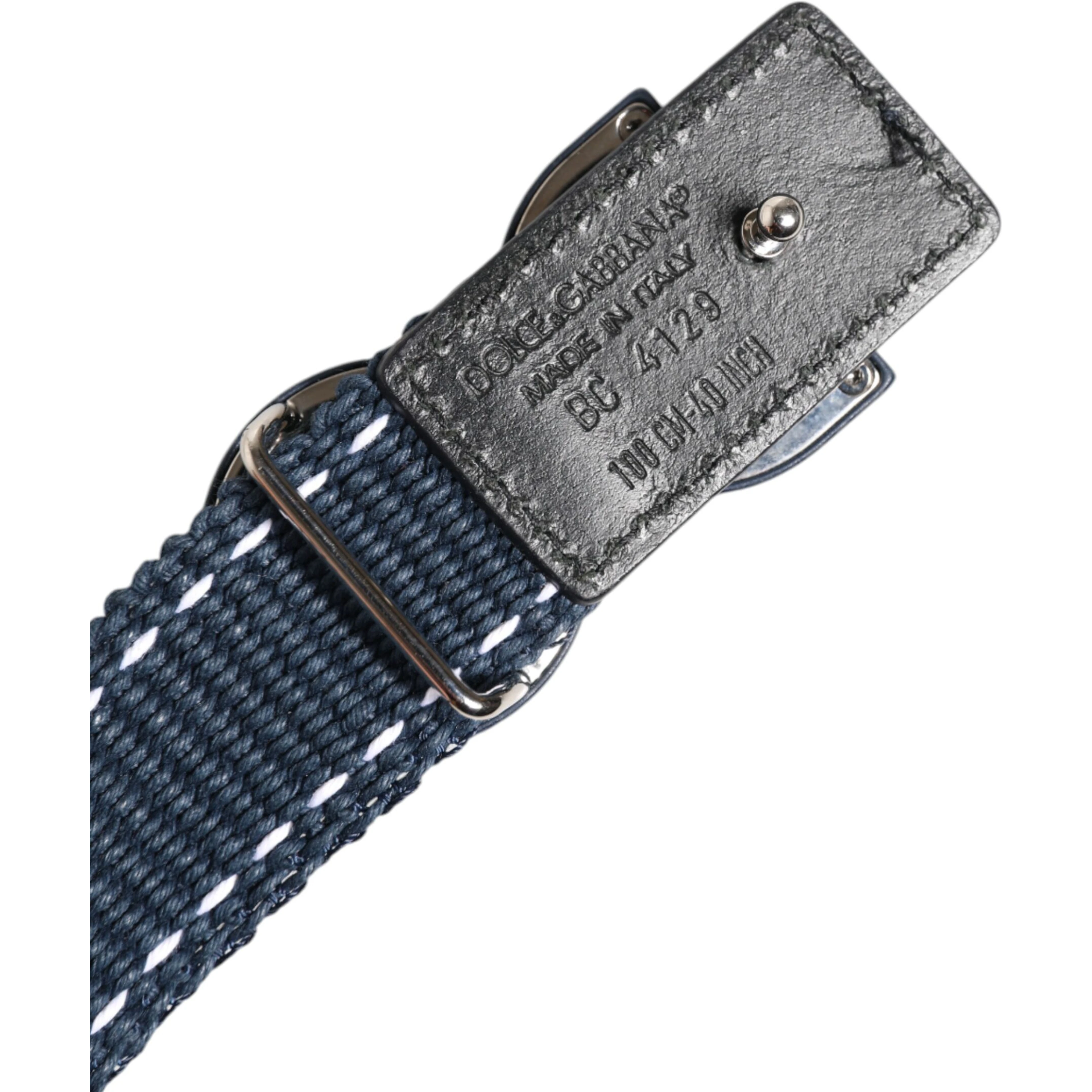 Blue Cotton Leather DG Logo Metal Buckle Belt