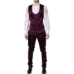 Dark Purple Silk 3Piece Single Breasted Suit