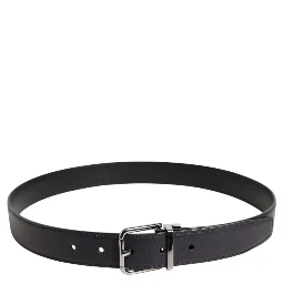 Black Classic Calf Leather Silver Buckle Belt