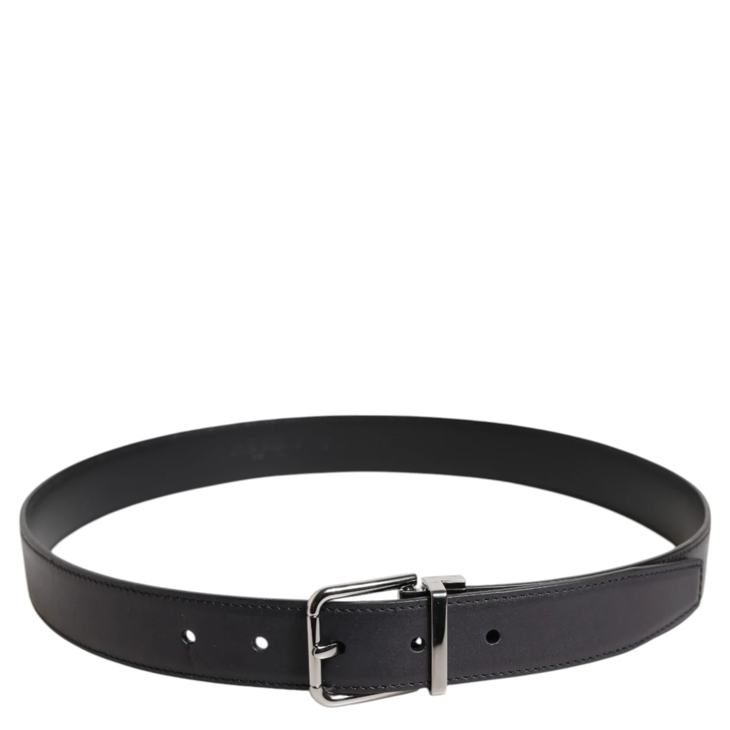 Black Classic Calf Leather Silver Buckle Belt
