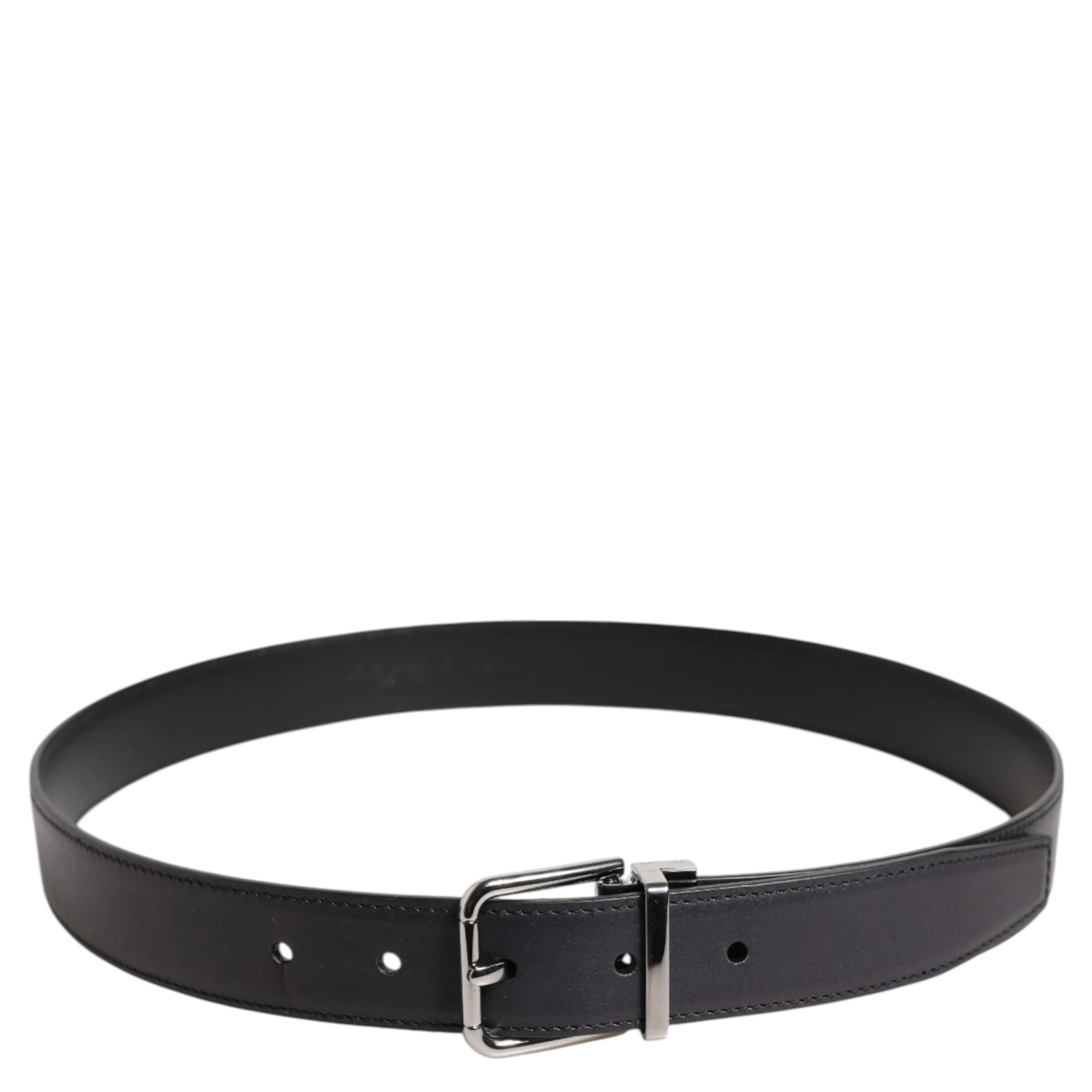 Black Classic Calf Leather Silver Buckle Belt